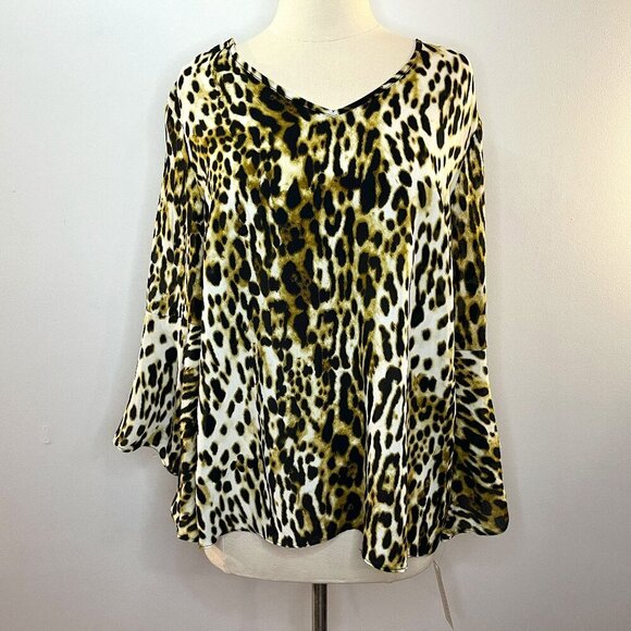 COUNTERPARTS Women's Leopard Bell Sleeve Blouse - Size Large - NWT $48 - Picture 1 of 4